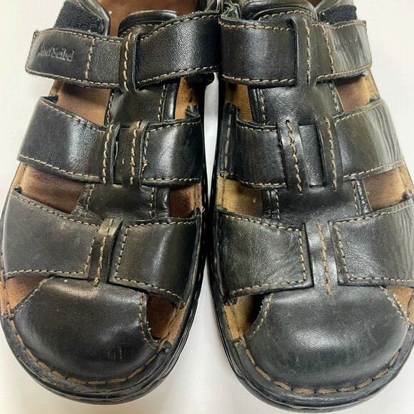 Josef Seibel Jeremy Black Leather Fisherman Sandals Men's US Size 9 / EU Size 43 - Picture 2 of 6